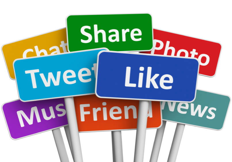Social media and networking concept: group of color signs with social media services isolated on white background